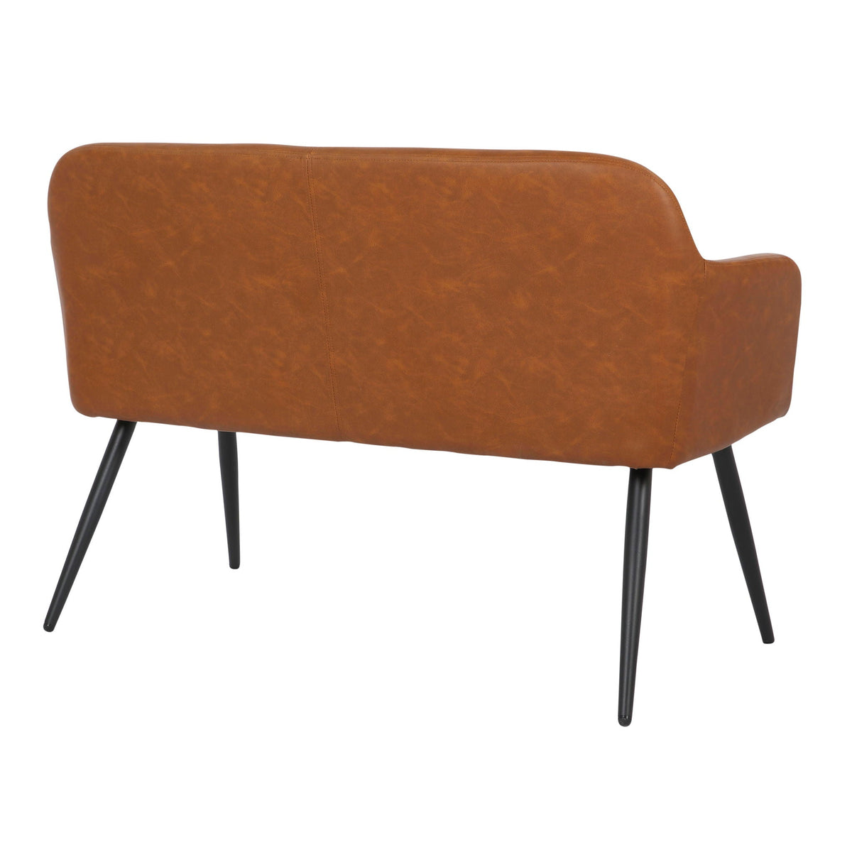 Industrial High Back Upholstered Bench with Faux Leather - Black / Camel