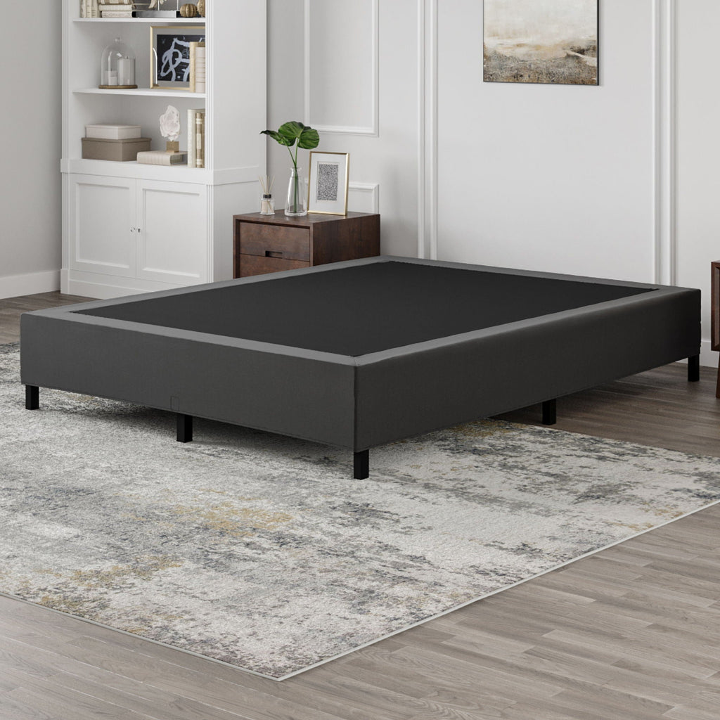 Black Metal Mattress Foundation with Tool-Free Assembly - Black
