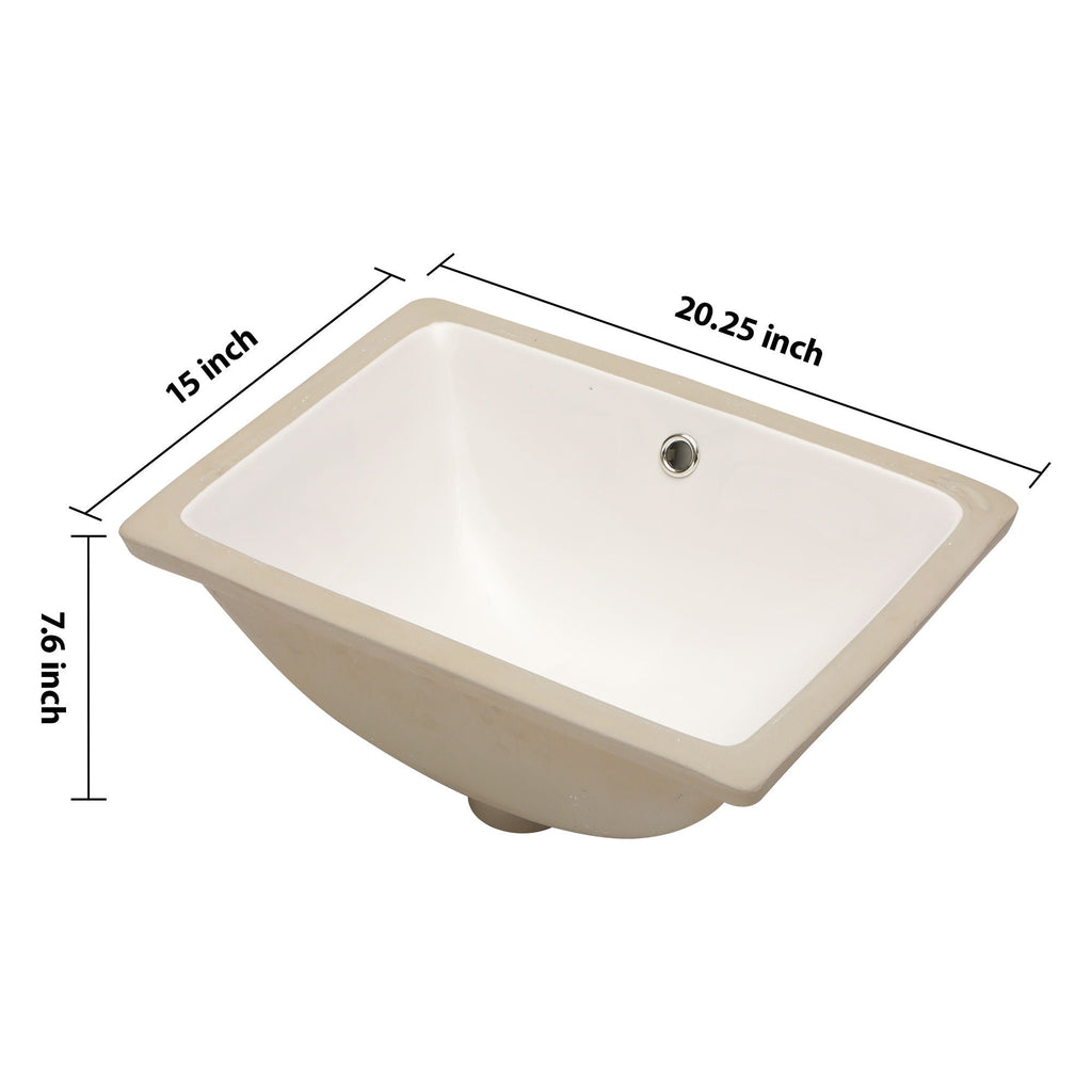 European Style Ceramic Rectangular Undermount Bathroom Sink with Overflow - White