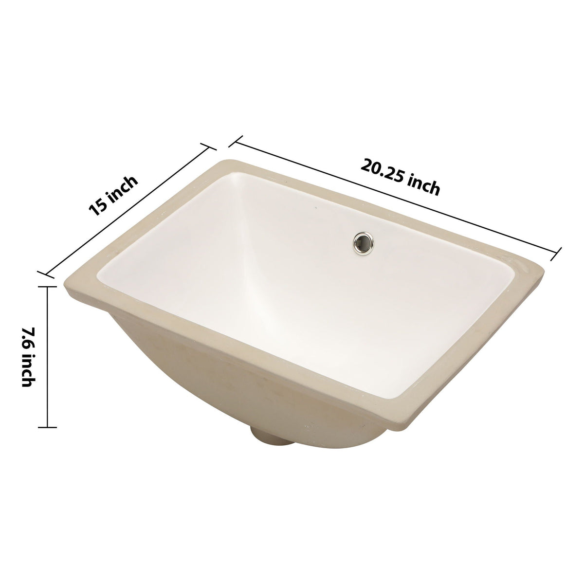 European Style Ceramic Rectangular Undermount Bathroom Sink with Overflow - White
