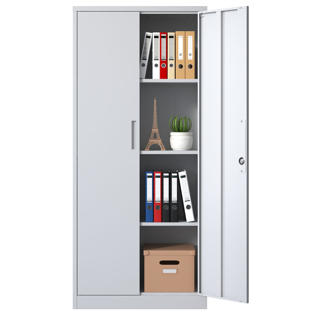 Heavy Metal Garage Storage Cabinet with Locking Doors - Black or White