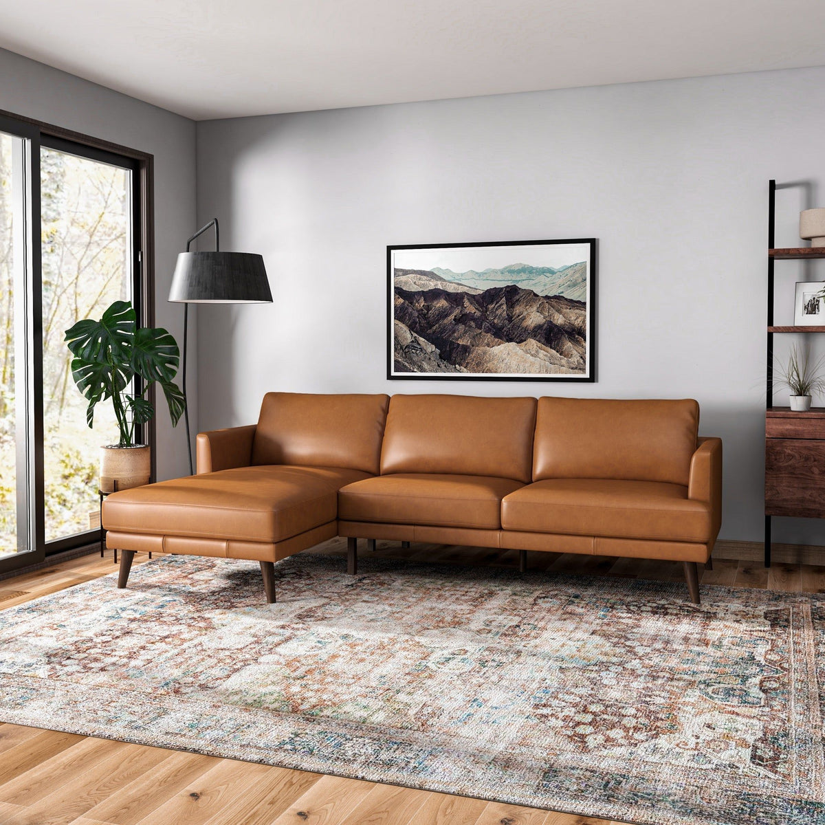 Light Brown L-Shaped Sectional Sofa with Solid Eucalyptus Wood Frame