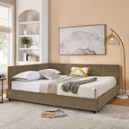 Mid-Century Storage Upholstered Tufted Bed Frame with Backrest and Armrests - Multiple Colors