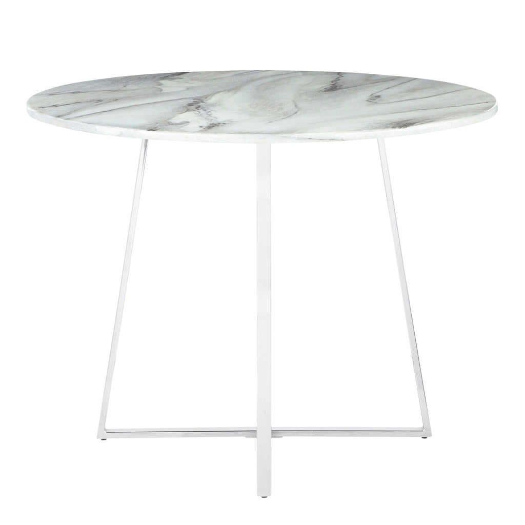 Contemporary Glam Dining Table with Round Marble Top - Pearl Silver, Gold, or Black