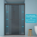 Double Sliding Glass Shower Door with Tempered Glass - Matte Black