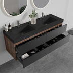 Grace 60" Wall-Mounted Bathroom Vanity with Storage - Walnut & Black Granite