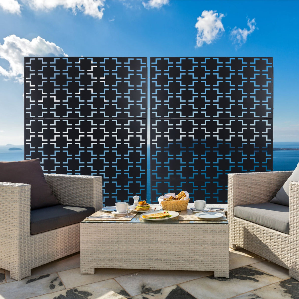 Freestanding Metal Privacy Screen with Durable Construction - Black