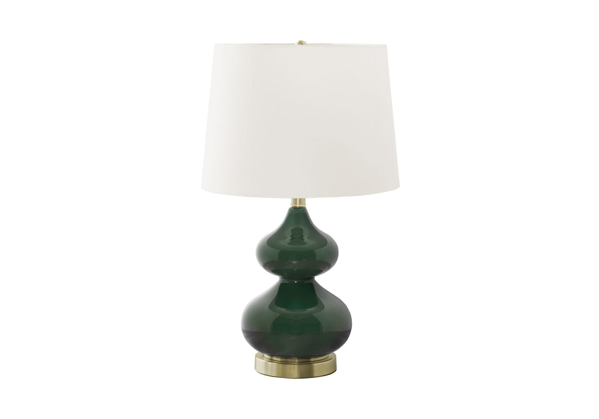 Contemporary Glass Table Lamp with Fabric Shade - Blue or Dark Green