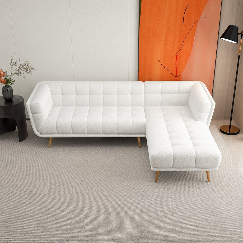L Shape Sectional Sofa Tufted with Mid-Century Modern Design - Dark Gray or Beige
