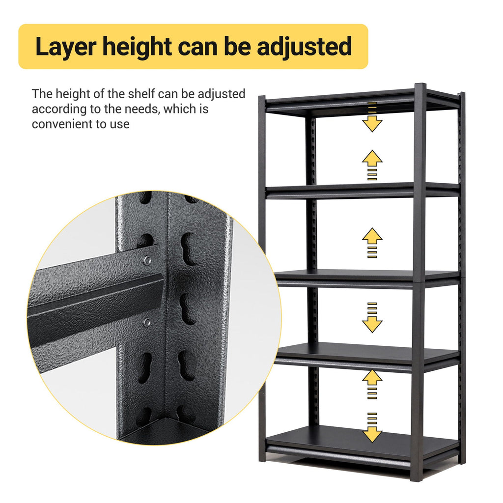 Heavy Duty Metal Garage Shelving Unit with Adjustable Shelves - Black