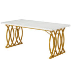 Large Rectangular Dining Table with Geometric Legs - White and Gold