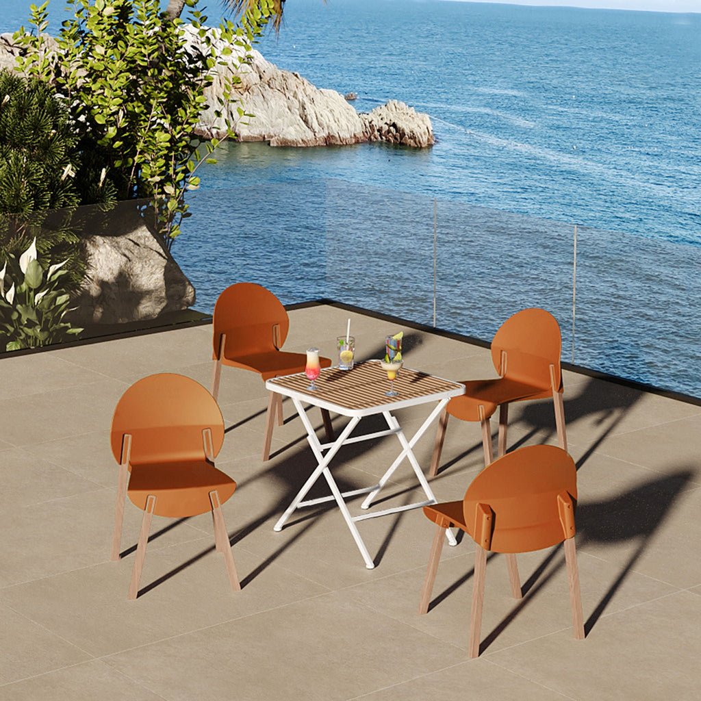 4 Piece Outdoor Set with Folding Table and Single Chairs - Blue, Red, Orange