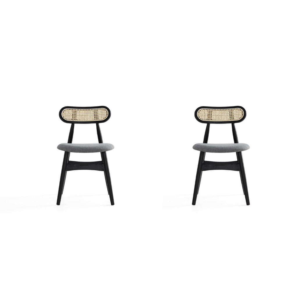 Dining Chair Set with Cane Backrest - Black or Light Brown