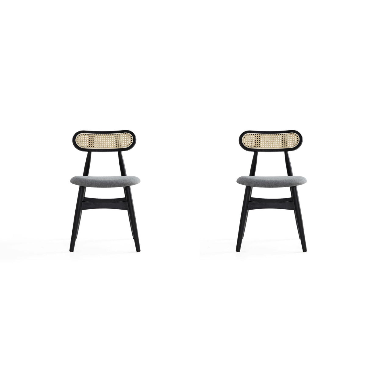 Dining Chair Set with Cane Backrest - Black or Light Brown