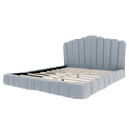 Velvet Upholstered Queen Bed with Shell-Shaped Headboard
