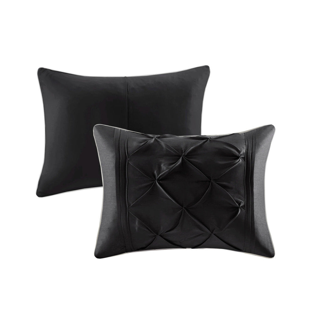 7 Piece Tufted Comforter Set Black Queen