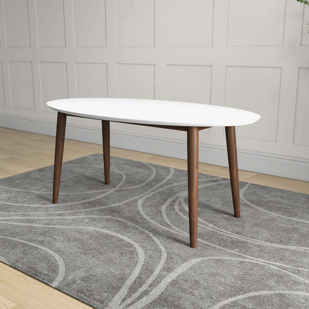Mid-Century Modern Oval Dining Table with Solid Wood Construction - White