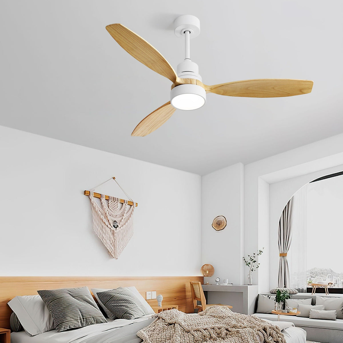 Indoor Ceiling Fan with Dimmable LED Light and 6-Speed Remote - Light Brown or White