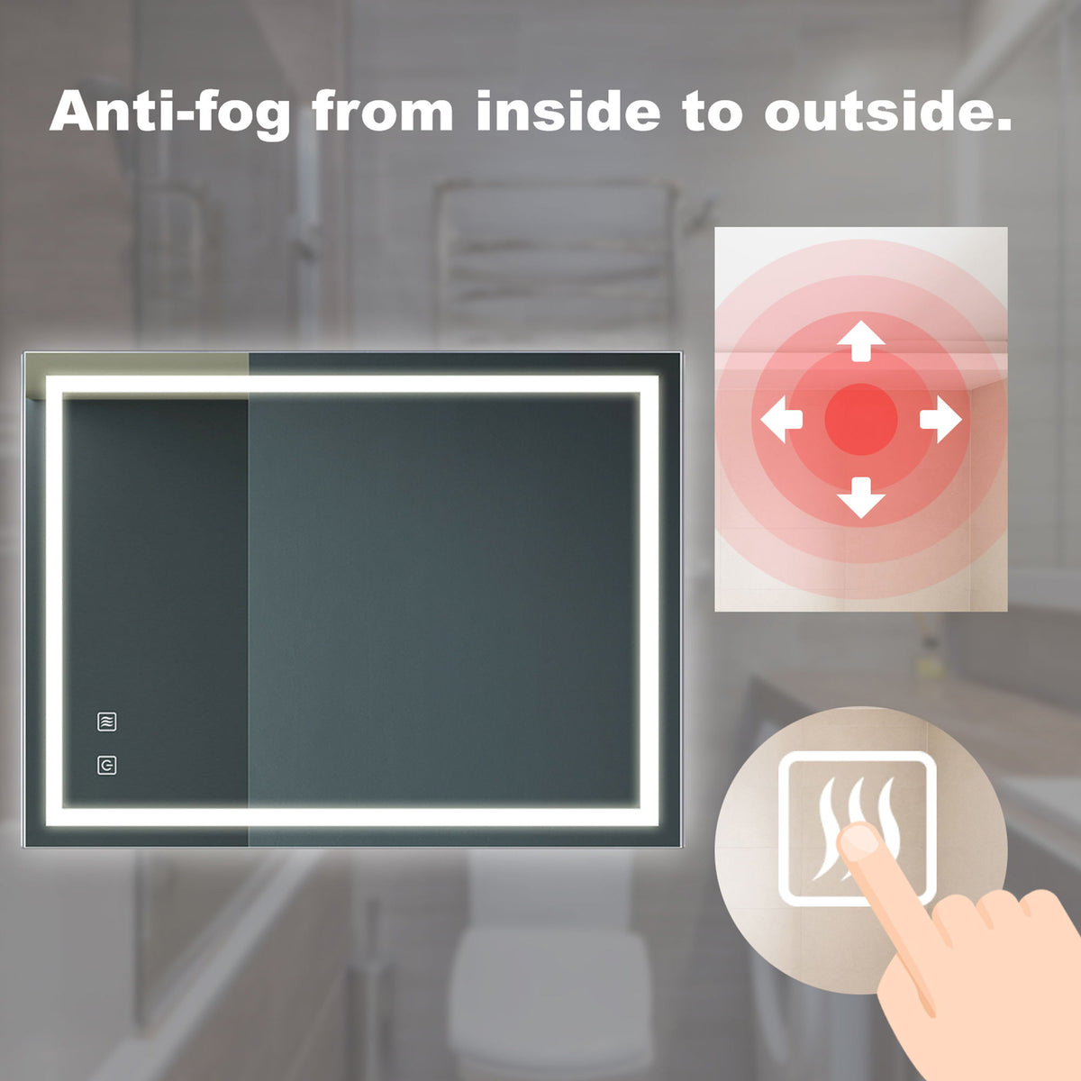 Bathroom Vanity Mirror with Front Lighting and Anti-Fog - Pearl Silver