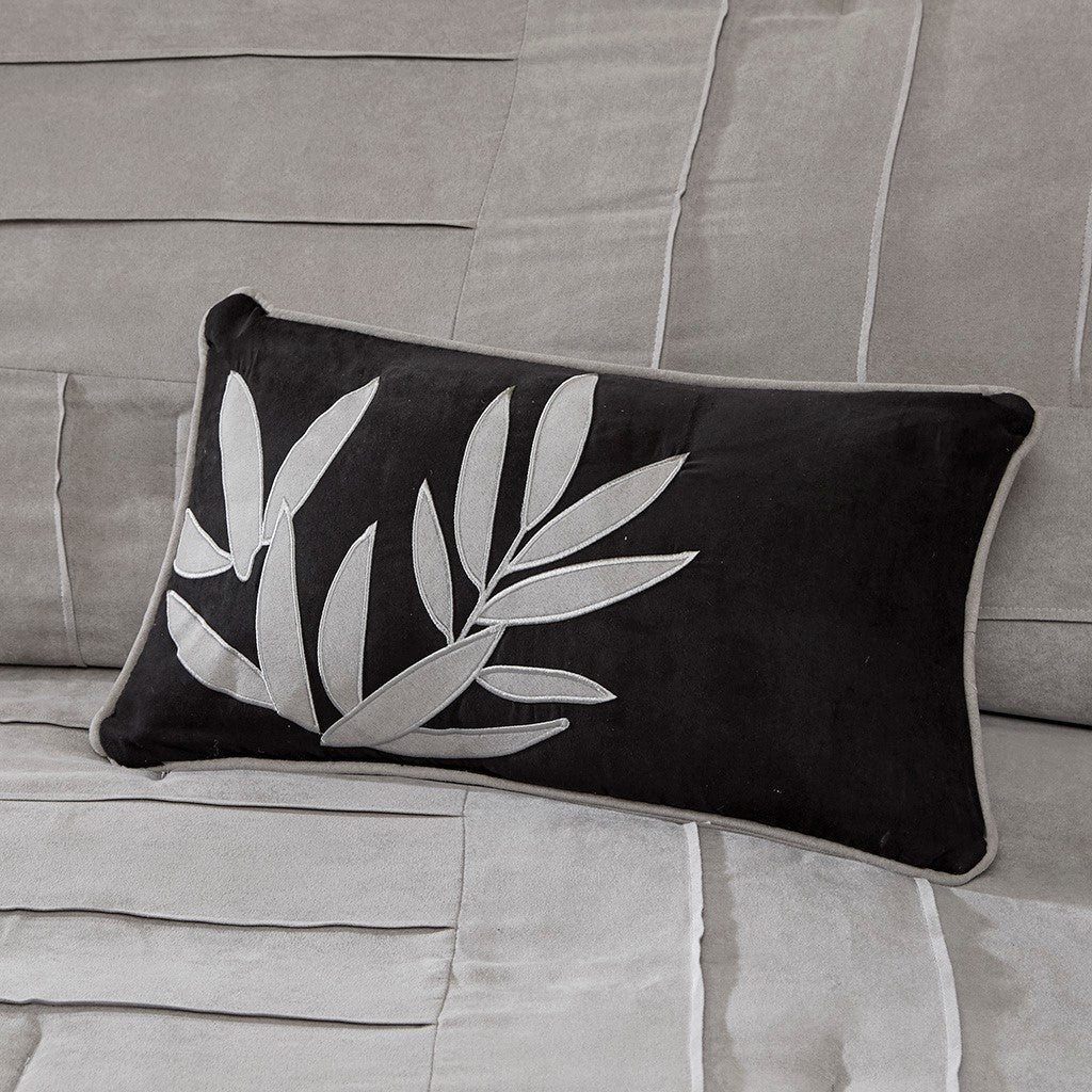 Grey 7 Piece Faux Suede Comforter Set with Pintuck Design - Full