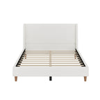Upholstered Modern Platform Bed with Wingback Headboard - Beige or White