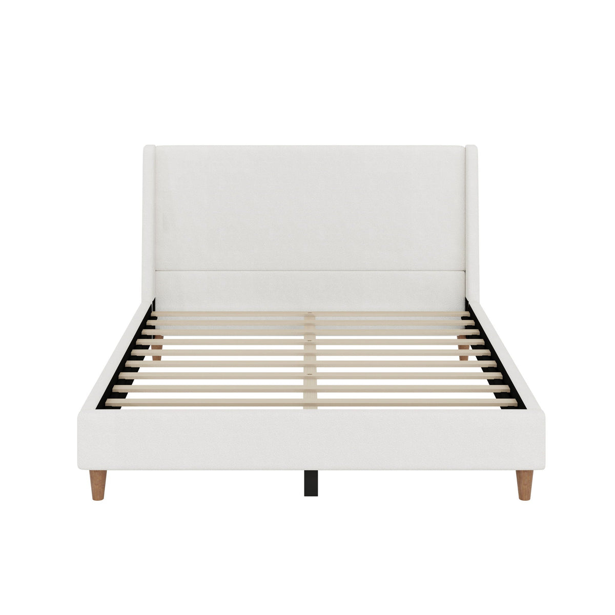 Upholstered Modern Platform Bed with Wingback Headboard - Beige or White