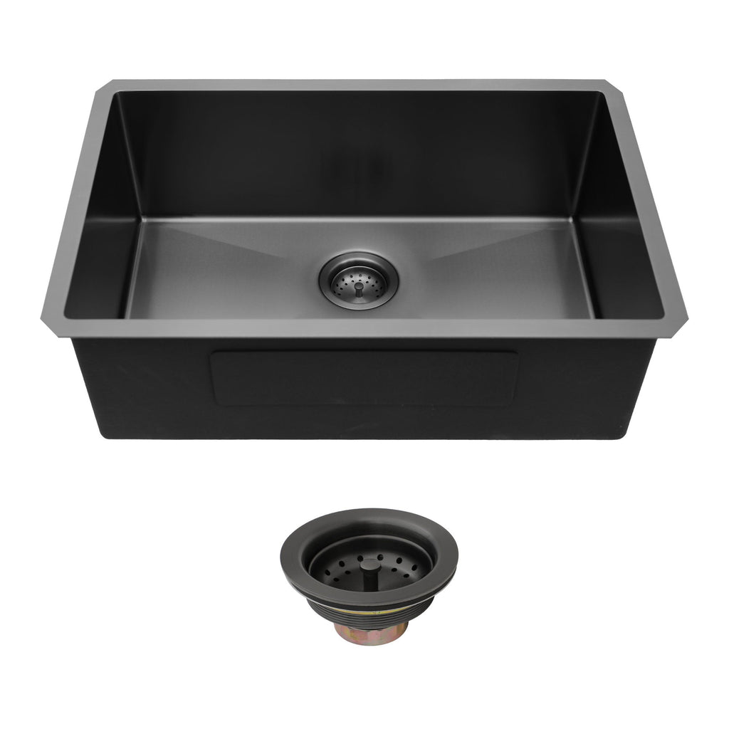 Black Undermount Kitchen Sink 16 Gauge Stainless Steel Single Bowl