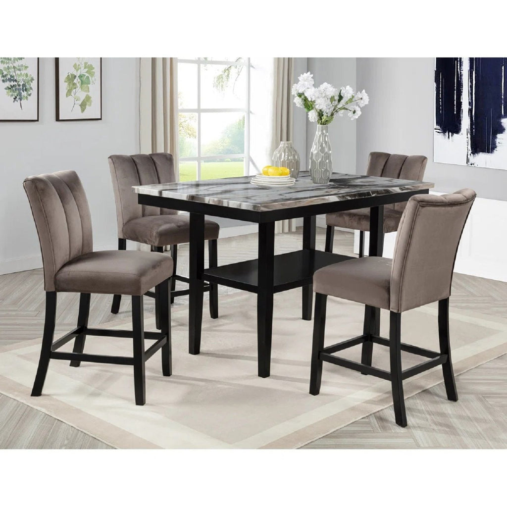 Upholstered Counter Height Chair Set with Fabric Upholstery - Black / Brown