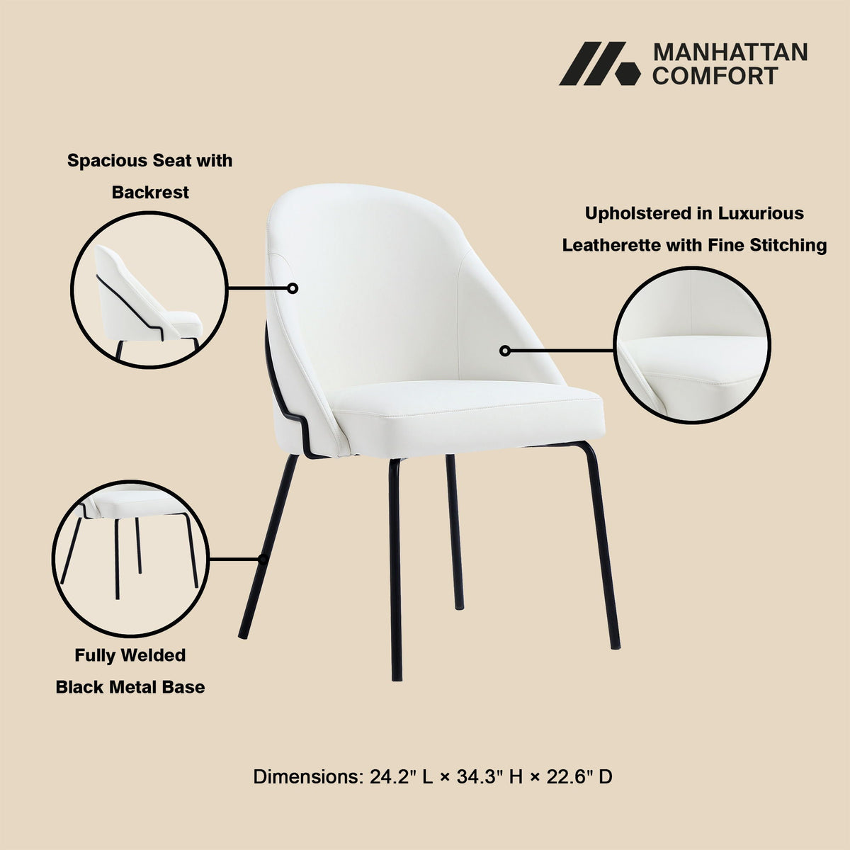 Modern Vegan Upholstered Dining Chair with High-Density Foam - Beige, Gray, or White
