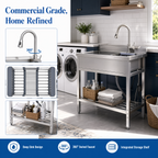 Stainless Steel Utility Sink with Large Compartment & Pull-Out Faucet - Silver