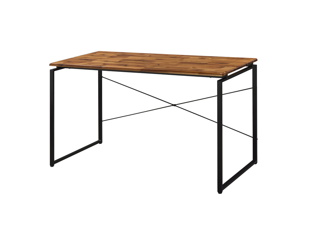 Industrial Style Desk & Bookshelf Set with Solid Wood Top - Silver