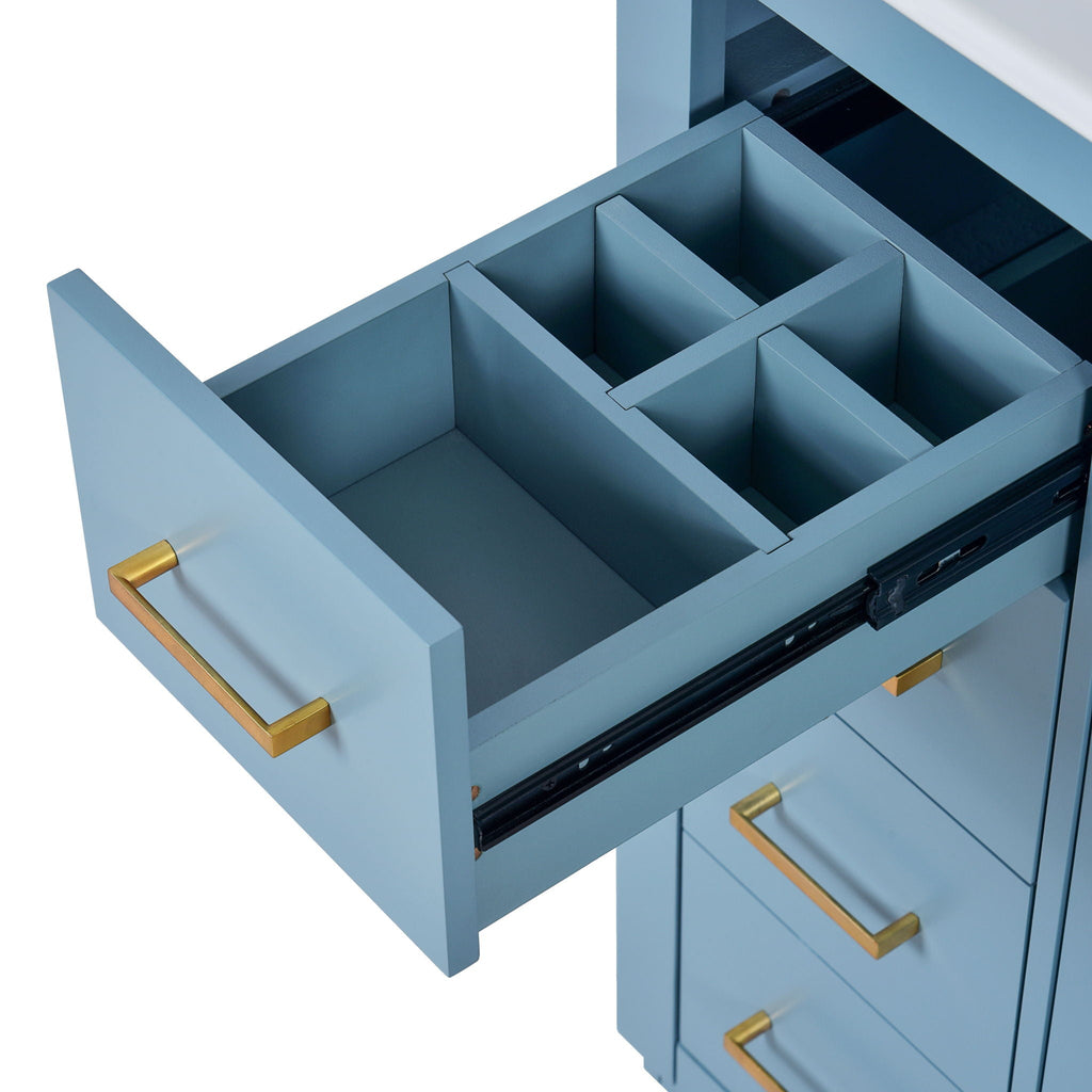 Ceramic Sink Vanity Combo with 3 Drawers and Soft Closing Doors - 30"