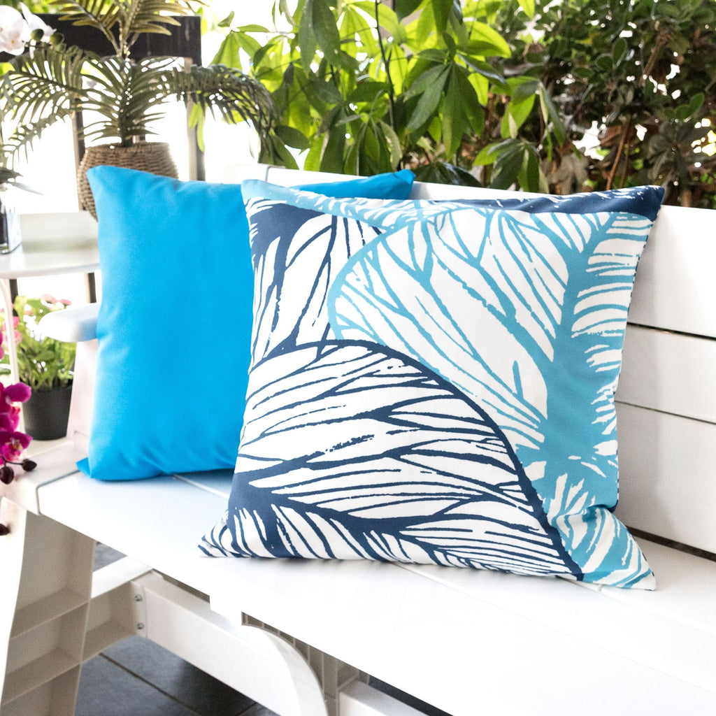 Leaf Vein Outdoor & Indoor Pillow with Weather Resistant Cover - Indigo