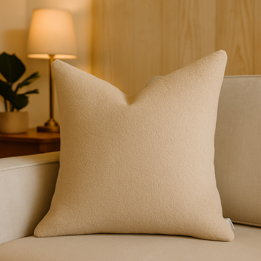 Soft Neutral Throw Pillow with Bouclé Texture - Beige