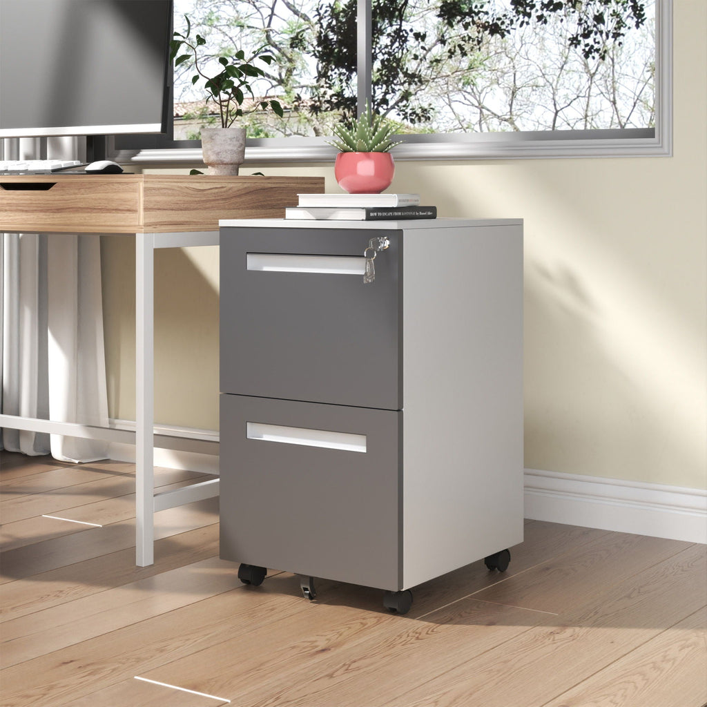 2-Drawer Mobile File Cabinet with Lock - White