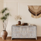 Farmhouse Style Wooden Sideboard with Adjustable Shelves - Light Brown
