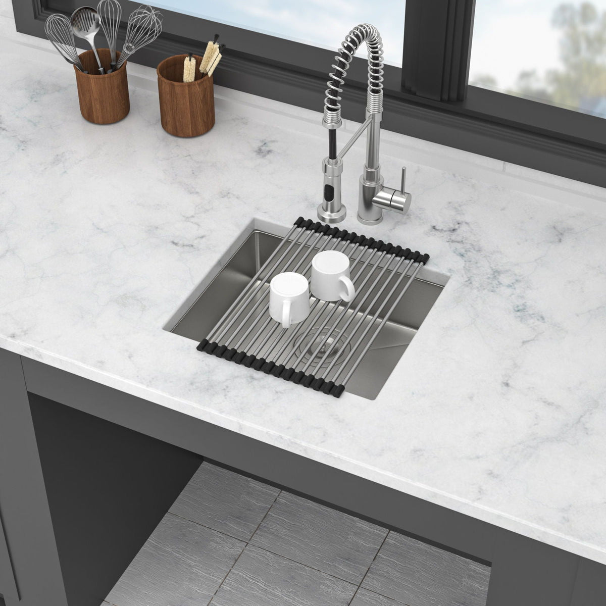 Modern Undermount Stainless Steel Kitchen Sink 16 Gauge, Deep Single Bowl - Gray
