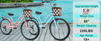 26 Inch 7-Speed City Commuter Bike with Lock & Detachable Basket - Pink