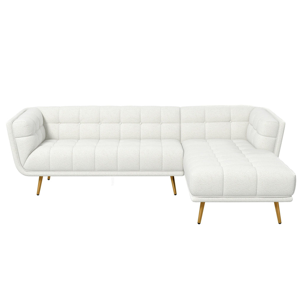 L Shape Sectional Sofa Tufted with Mid-Century Modern Design - Dark Gray or Beige