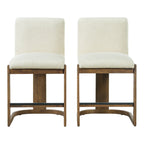 Modern Bar Stools Set of 2 with Plush Polyester Cushion - Walnut & Beige