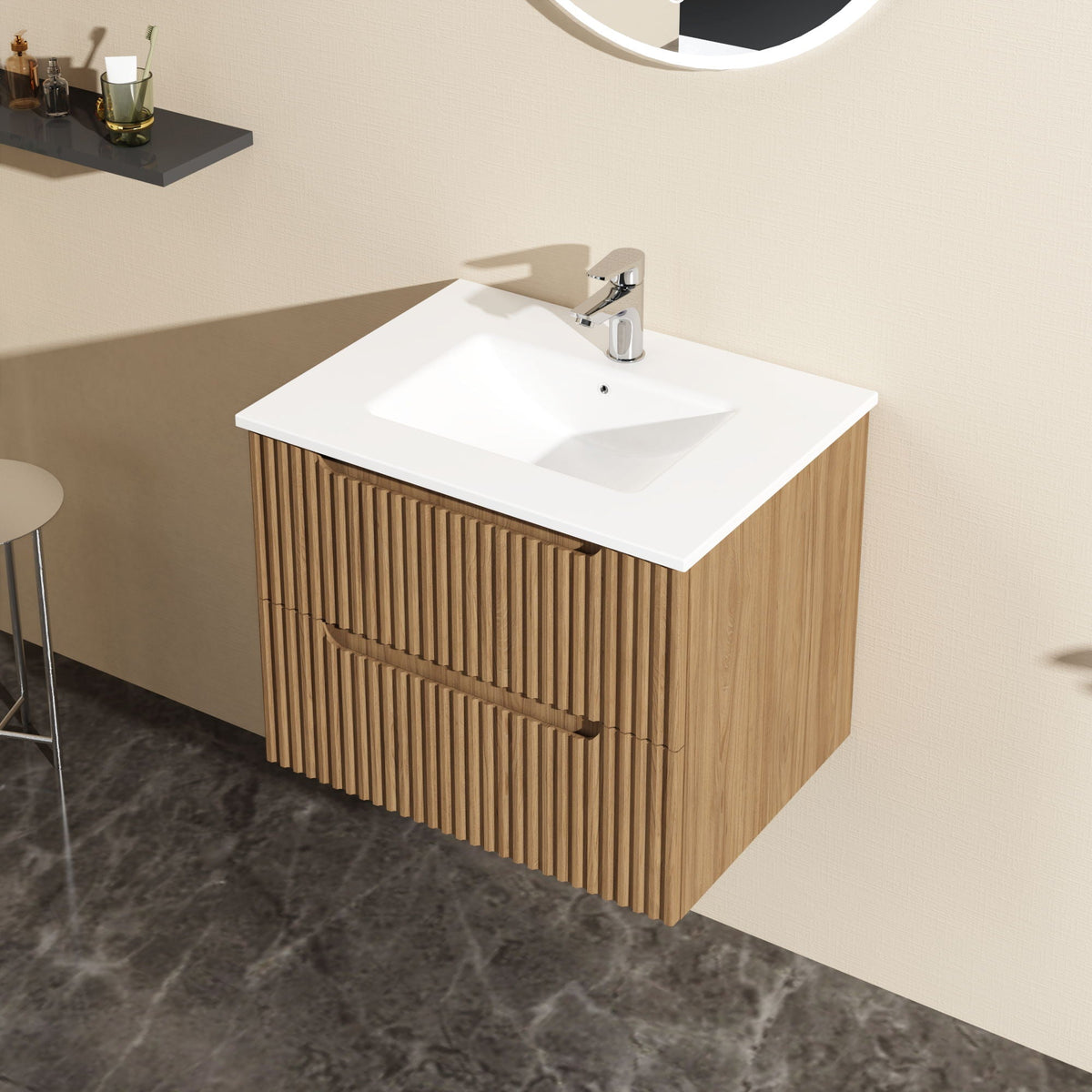 Light Brown Wall Mounted Bathroom Vanity with Sink - 24"W x 18.5"D x 19.8"H