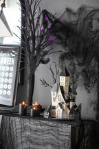 Cardboard Lighted Haunted House with Lights - Beige / Black