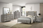 Dark Gray Storage Bed with Bookmatched Veneer and Lighted Headboard