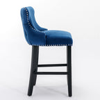 Upholstered Wing-Back Barstools with Button Tufting and Nailhead Trim - Set of 2