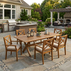 7-Piece Acacia Wood Outdoor Dining Set with Cushions - Teak or Cream,Teak