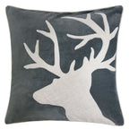 Holiday Reindeer Velvet Accent Pillow with White Appliqué - Gray and White
