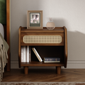 Walnut Nightstand with Rattan Detail for Modern Bedrooms - Walnut