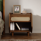 Walnut Nightstand with Rattan Detail for Modern Bedrooms - Walnut