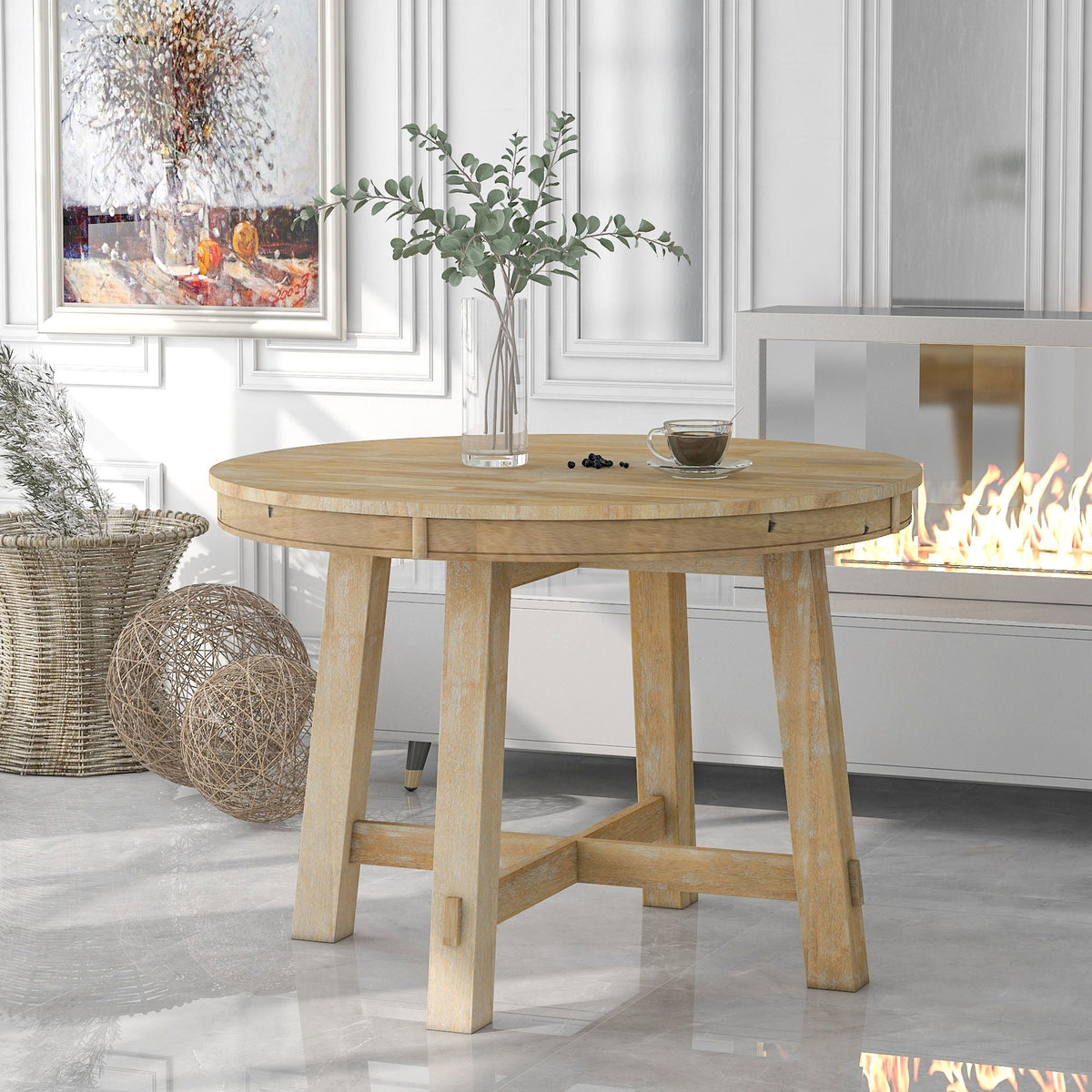 Gia Round Extendable Dining Table with 16" Leaf Wood - Light Brown or Dark Brown