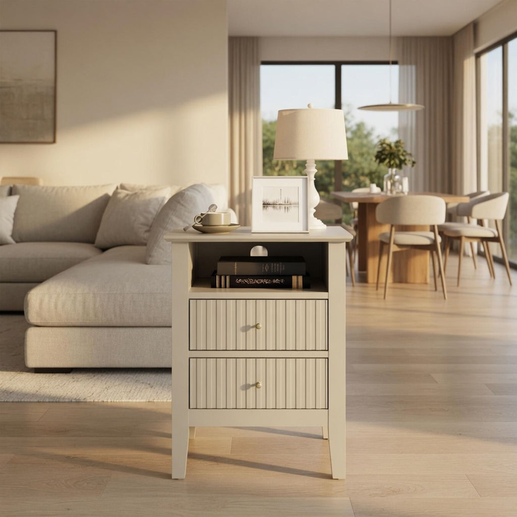 Fluted Nightstand with 2 Drawers and Soft-Close Slides - Multiple Colors